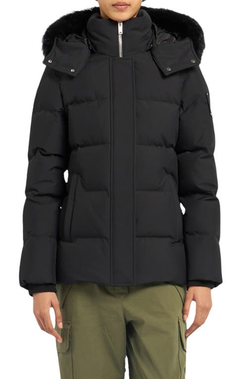 Moose Knuckles Cloud 3q 800 Fill Power Down Puffer Jacket With Removable Genuine Shearling Trim In Black/black