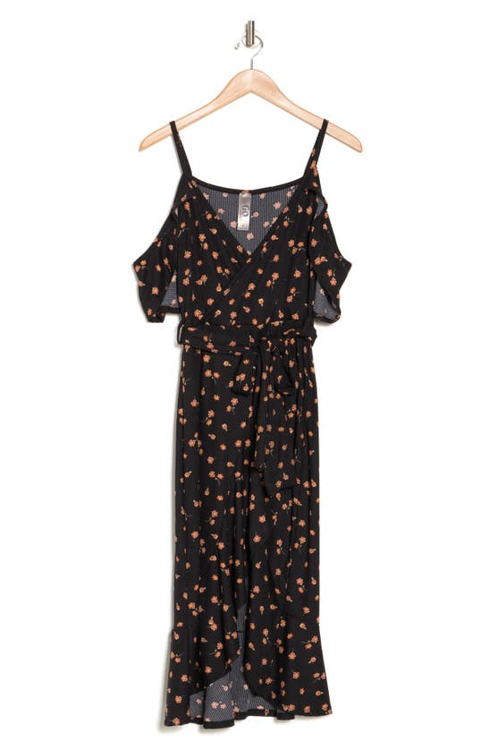 Shop Go Couture Cold-shoulder Wrap Dress In Multi Floral Print