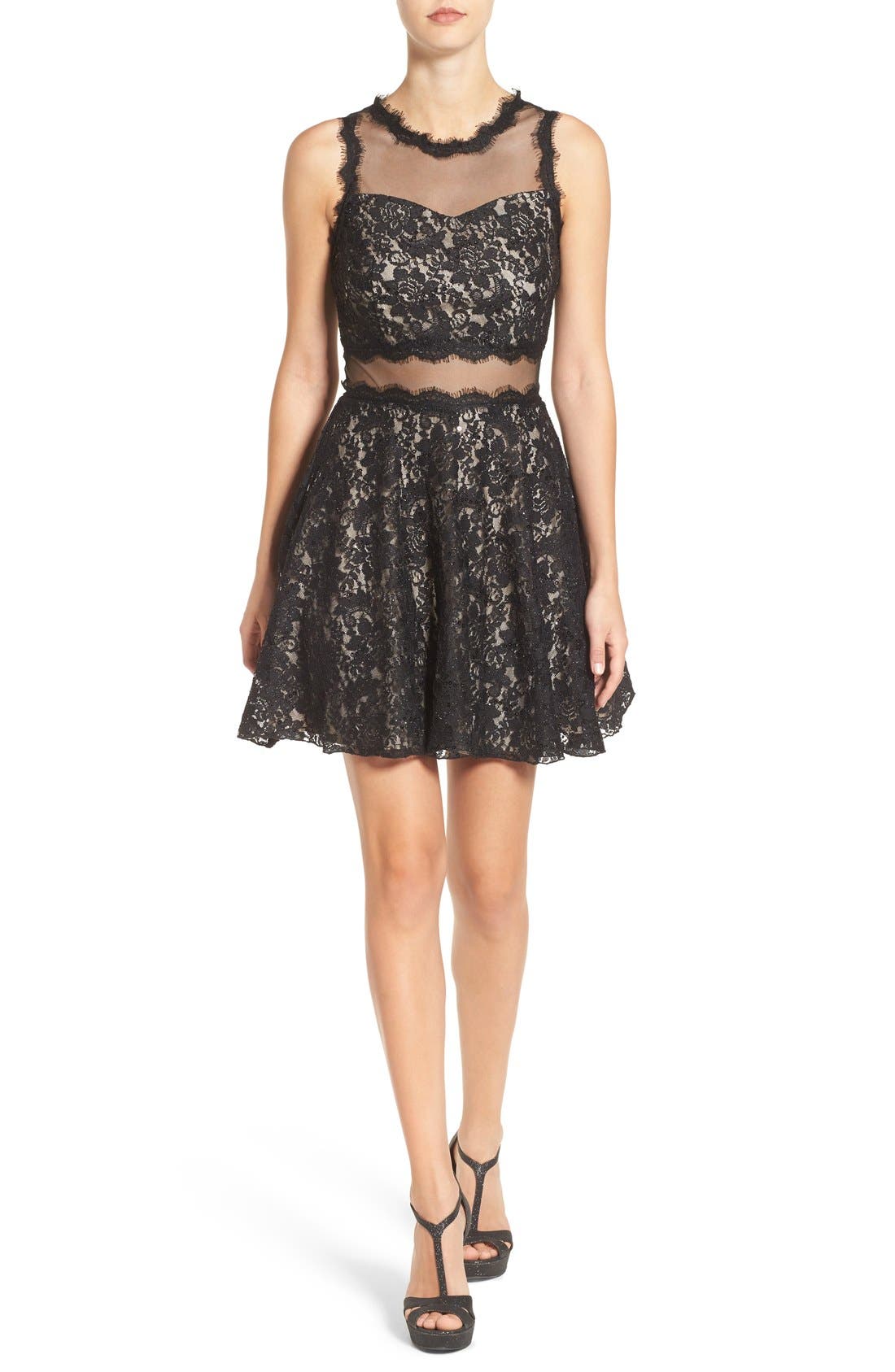 Speechless Glitter Illusion Lace Skater Dress Nordstrom