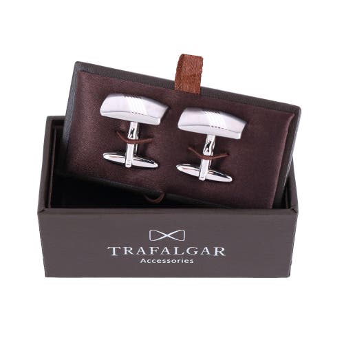 Trafalgar Men's Diagonal Detailed Rhodium Cufflinks In Silver