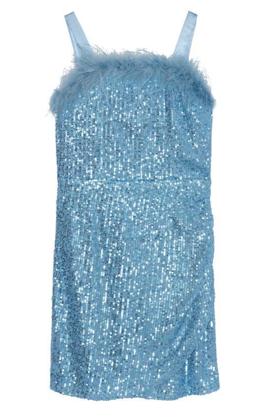 Shop Speechless Kids' Feather Trim Sequin Dress In Periwinkle