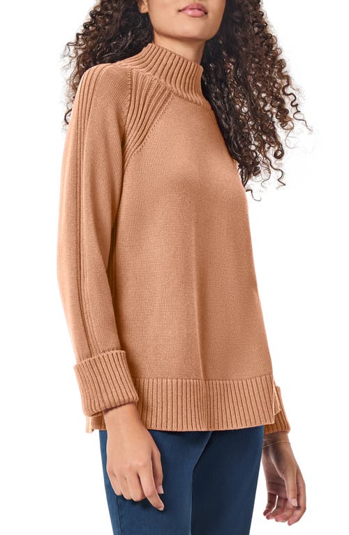 Shop Jones New York Mock Neck Cotton Blend Sweater In Caramel