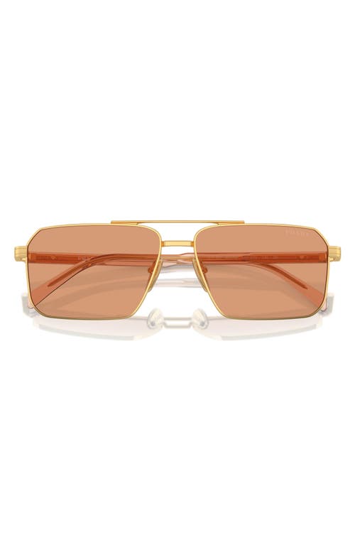 Prada 61mm Rectangular Sunglasses In Gold/peach
