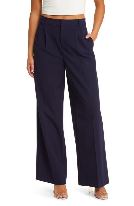 Open Edit Wide Leg Suit Trousers In Navy Baritone