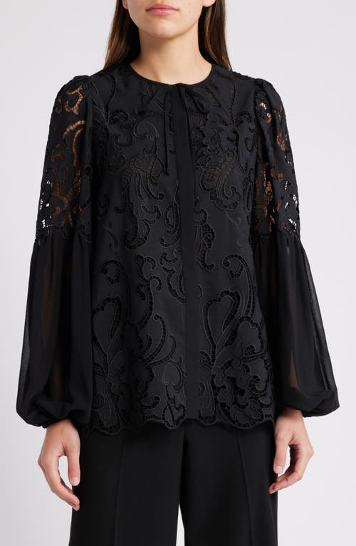 KOBI HALPERIN Joan Cutout Tie Neck Cotton & Silk Top in Black 