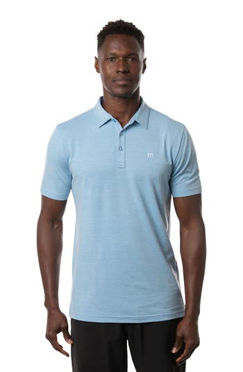 Travismathew The Heater Solid Short Sleeve Performance Polo In Heather Heritage Blue