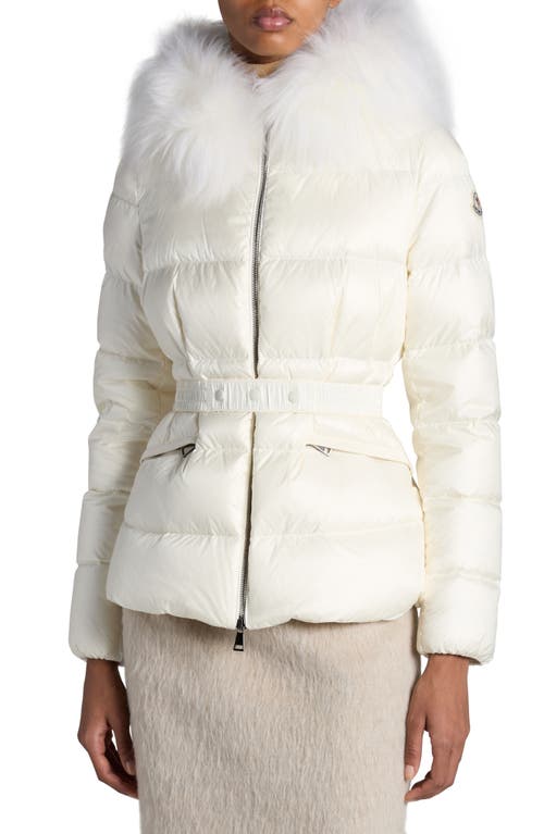 Shop Moncler Boed Down Puffer Jacket With Genuine Shearling Trim In White