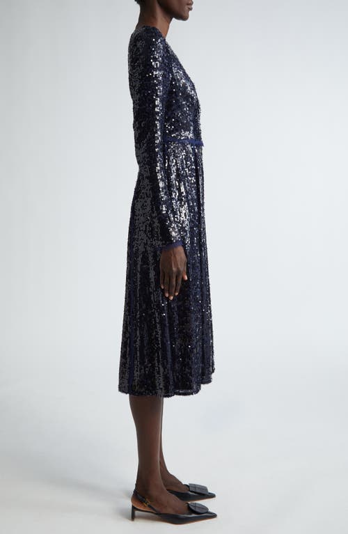ERDEM ERDEM SEQUIN LONG SLEEVE MIDI COCKTAIL DRESS