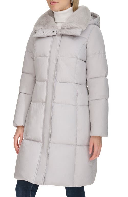 Shop Cole Haan Channel Quilted Shimmer Nylon Puffer Coat With Removable Hood In Grey