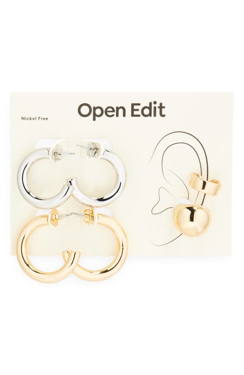 Open Edit Set Of 6 Hoop Earrings & Ear Cuffs In Goldhodium