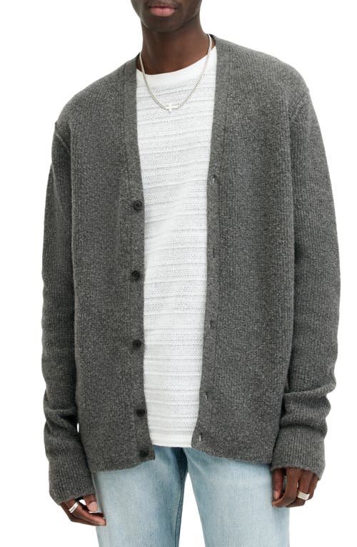 Shop Allsaints Hatten Rib Cardigan In Charcoal Grey