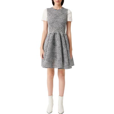 Maje Reinatta Sleeveless Floral Jacquard Fit & Flare Dress, US / 40 FR - Grey