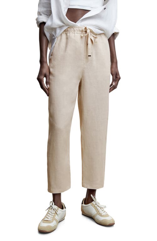 Mango Drawstring Linen Pants In Light/pastel Grey