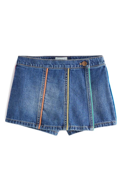 Shop Little Bird Kids' Rainbow Embroidered Denim Skort In Blue