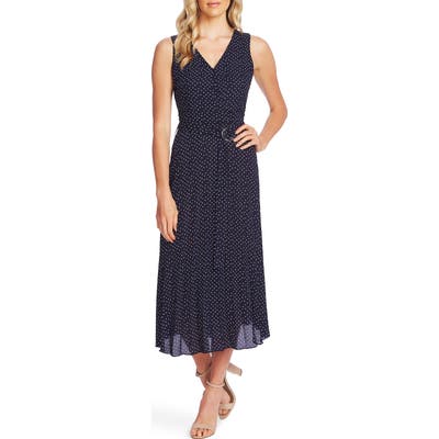 Vince Camuto Ditsy Dot Sleeveless Pleated Midi Dress, Blue