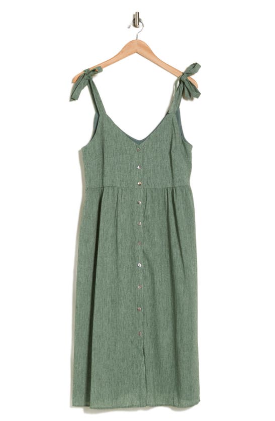 Frnch Morina Tie Strap Button Front Linen & Cotton Sundress In Vert