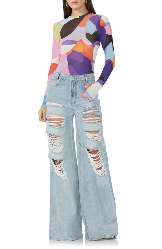 Afrm Kaylee Print Mesh Top In Abstract Color Block