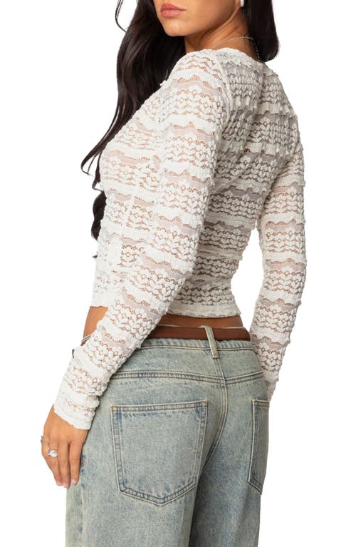 Shop Edikted Daisey Textured Sheer Lace Crop Top In Cream