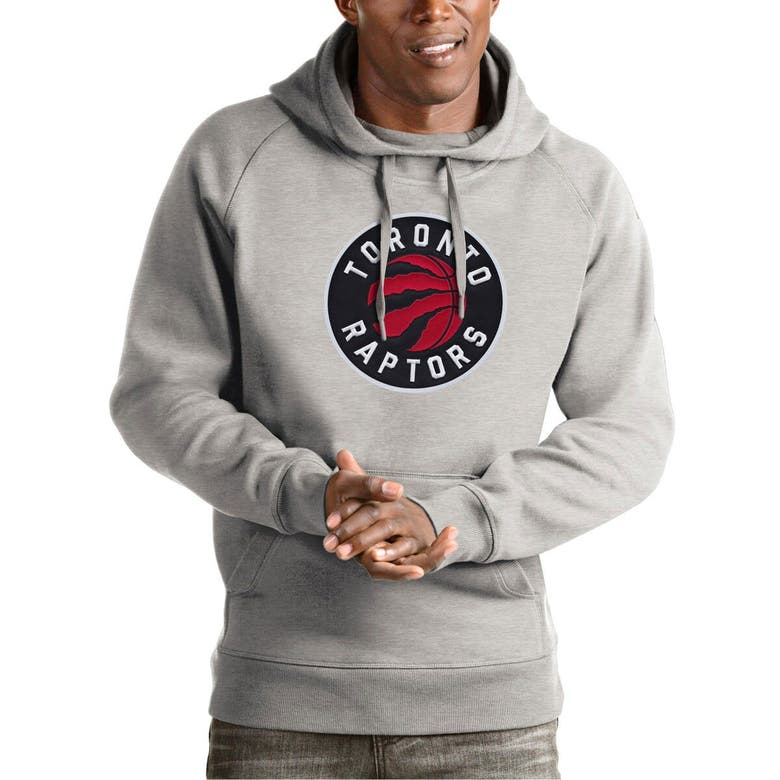 Shop Antigua Heather Gray Toronto Raptors Team Logo Victory Pullover Hoodie