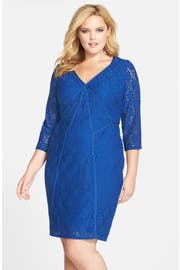 Adrianna Papell Stretch Lace Sheath Dress with Back Cutout (Plus Size ...