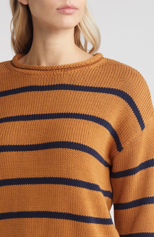 Shop Caslonr Caslon(r) Easy Pima Cotton Roll Neck Sweater In Tan Sugar- Navy Blazer Stripe