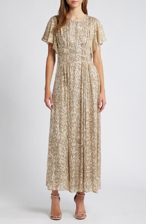 Parker The Rose Metallic Print Dress In Taupe Latte Beige