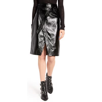 Na-Kd Belted Faux Patent Skirt, US / 4 - Black
