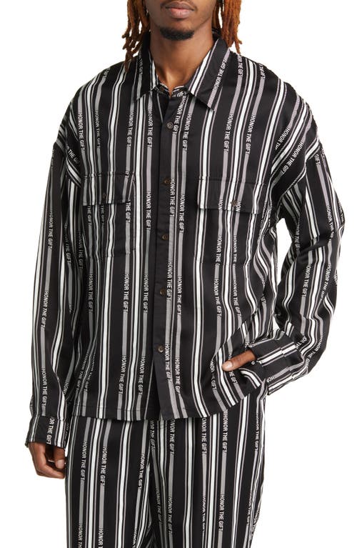 Honor Stripe Button-Up Shirt in Black