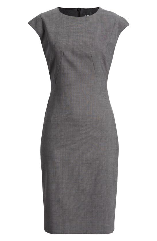 Shop Hugo Boss Boss Cap Sleeve Wool Sheath Dress In Anthracite Melange