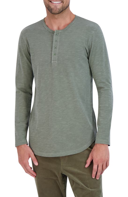 Goodlife Sun-faded Long Sleeve Slub Scallop Henley In Olive Night