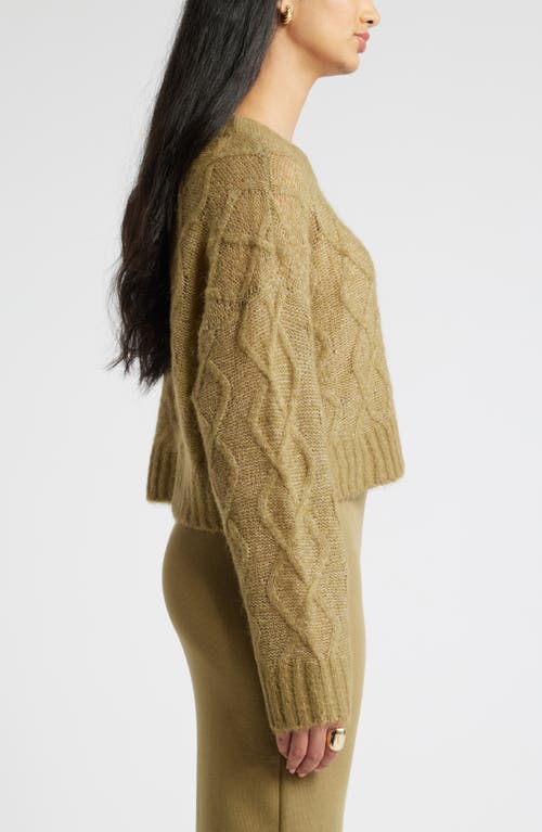 Shop Open Edit Airy Crop Cable Sweater In Olive Brine