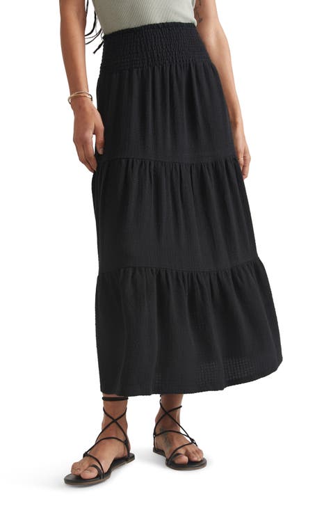 Buy Plain Maxi A-line Skirt with Elasticised Waistband and Pocket Detail
