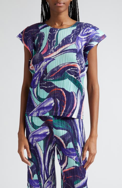 Tardivo Print Pleated Sleeveless Top in Purple