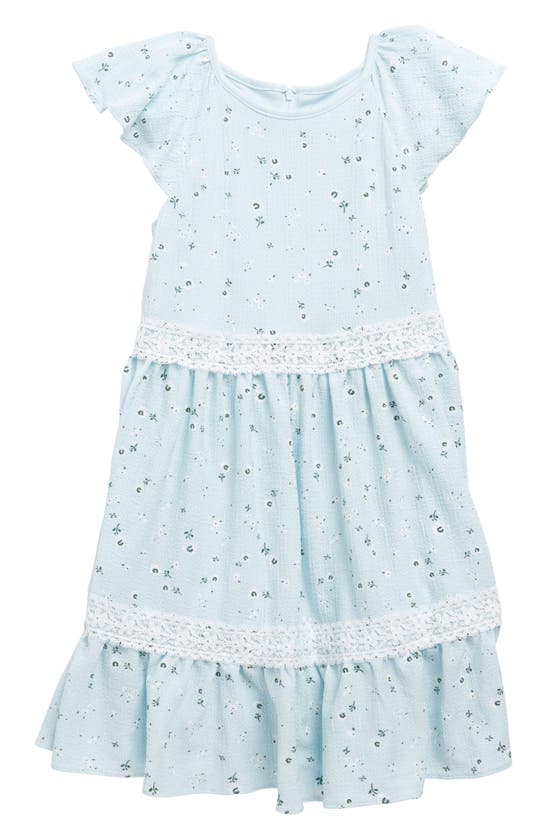 Little Angels Kids' Floral Lace Trim Dress In Light Blue