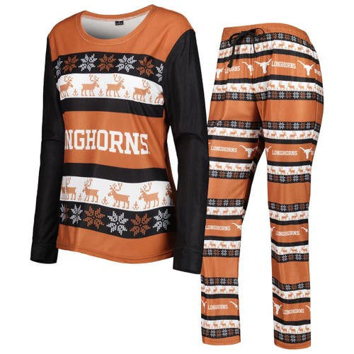 Women's FOCO Texas Orange Texas Longhorns Ugly Long Sleeve T-Shirt & Pajama Pants Sleep Set in Burnt Orange