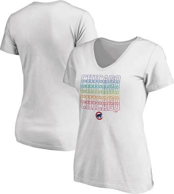 FANATICS Women's Fanatics Branded White Chicago Cubs City Pride V-Neck T- Shirt