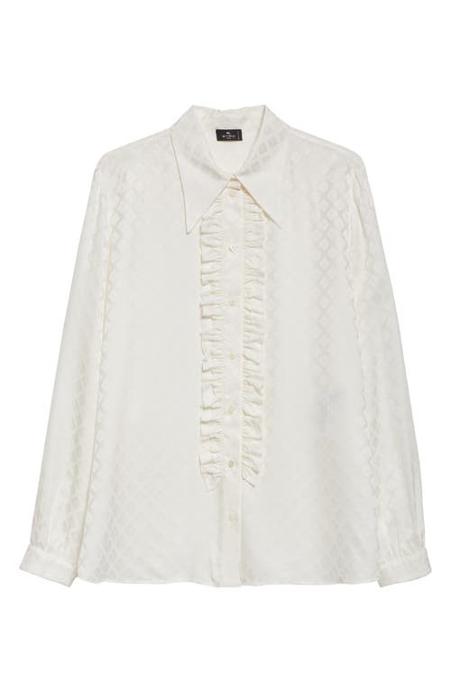 Shop Etro Ruffle Jacquard Crêpe De Chine Blend Button-up Shirt In Pleum