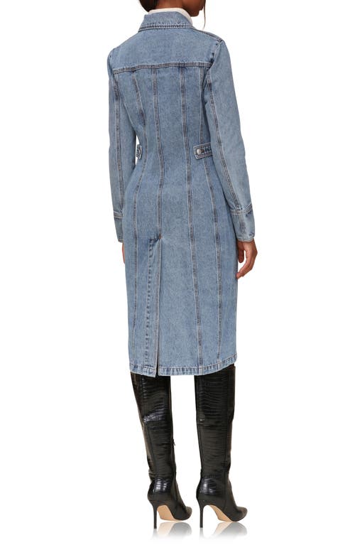 Shop Avec Les Filles Fitted Long Denim Jacket In Blue Wash