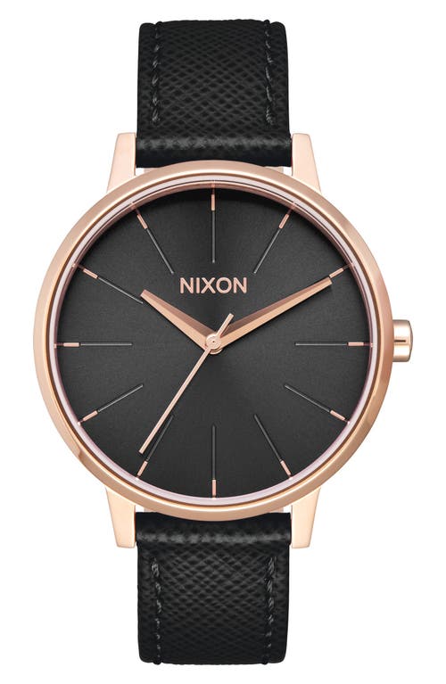 Nixon 'the Kensington' Leather Strap Watch, 37mm In Black