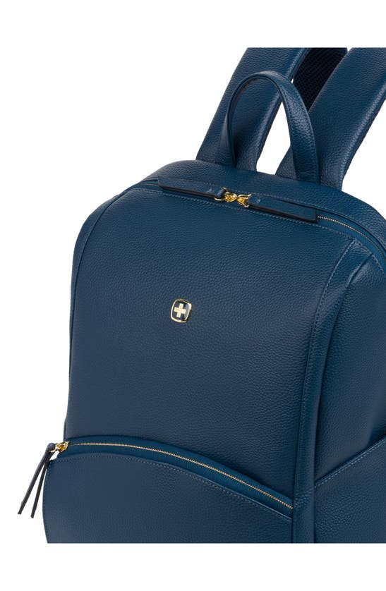 Shop Swissgear 9901 Faux Leather Laptop Backpack In Navy