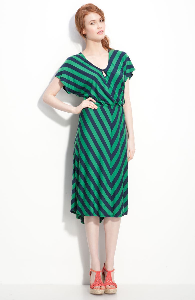 OLIVIA MOON Chevron Stripe Dress, Main, color, GREEN/ NAVY STRIPE