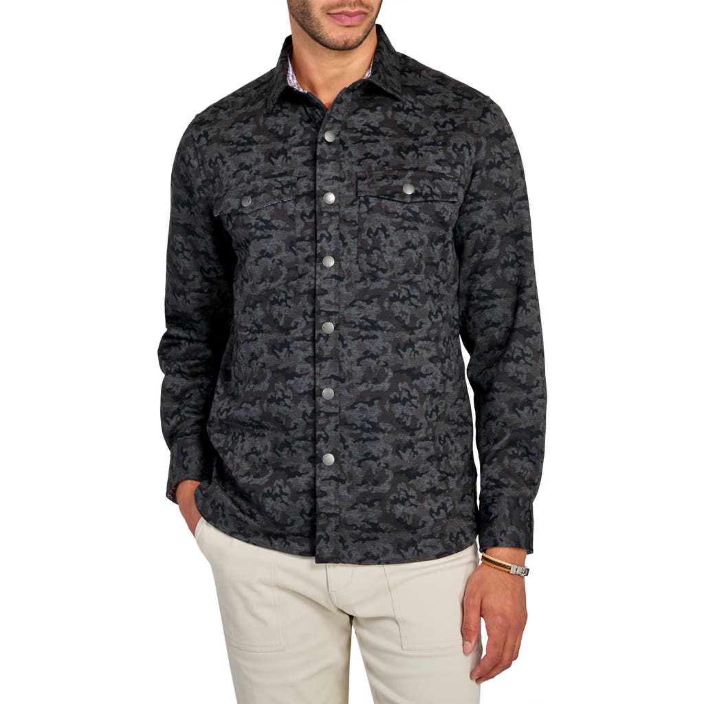 Brooklyn Brigade Camo Print Cotton Stretch Shirt Jacket In Charcoal
