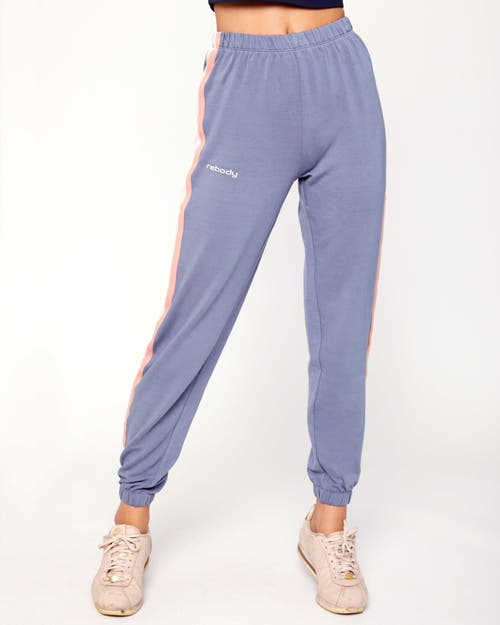 Shop Rebody Active Homebase Fleece Sweatpants In Dusty Blue/stripe