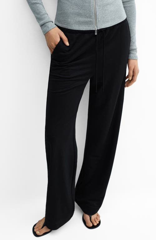 MANGO Wide Leg Drawstring Pants Black at Nordstrom,