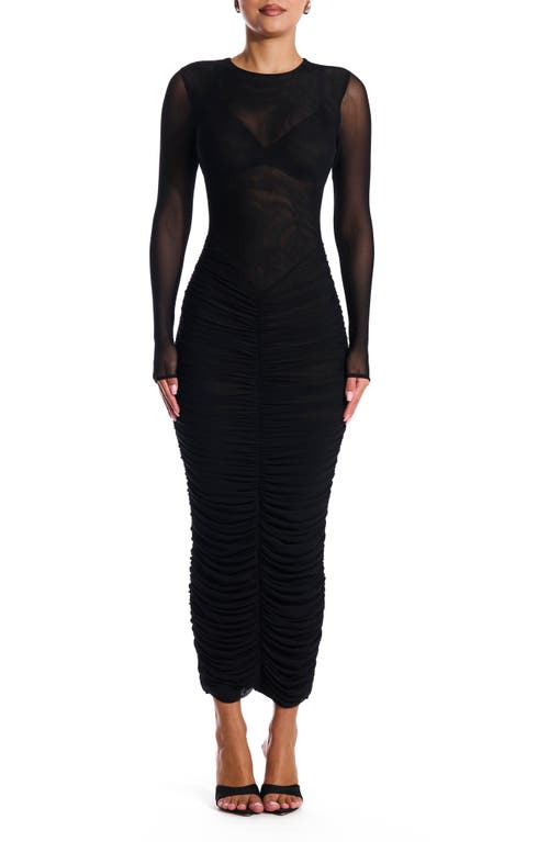 Naked Wardrobe Meshed It All Up Long Sleeve Maxi Dress in Black at Nordstrom, Size X-Small