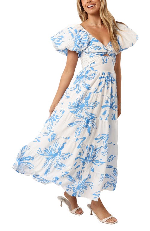 Petal And Pup Petal & Pup Dominique Puff Sleeve Tiered Midi Dress In Blue