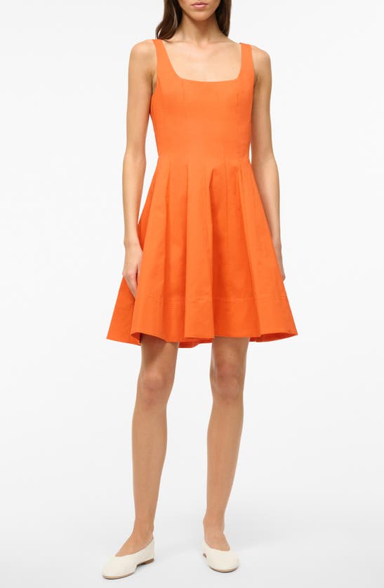 Staud Wells Stretch Cotton Fit & Flare Dress In Tangerine