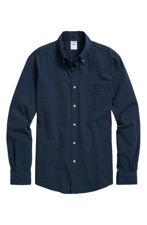 Brooks Brothers Solid Stretch Seersucker Button-Down Shirt Navy at Nordstrom,