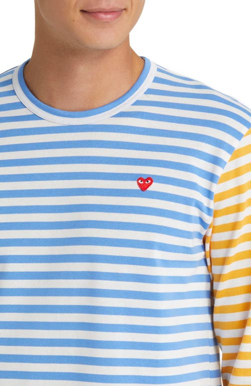 Comme Des Garçons Play Bi-color Stripe Longsleeve T-shirt Blue In Blue/yellow