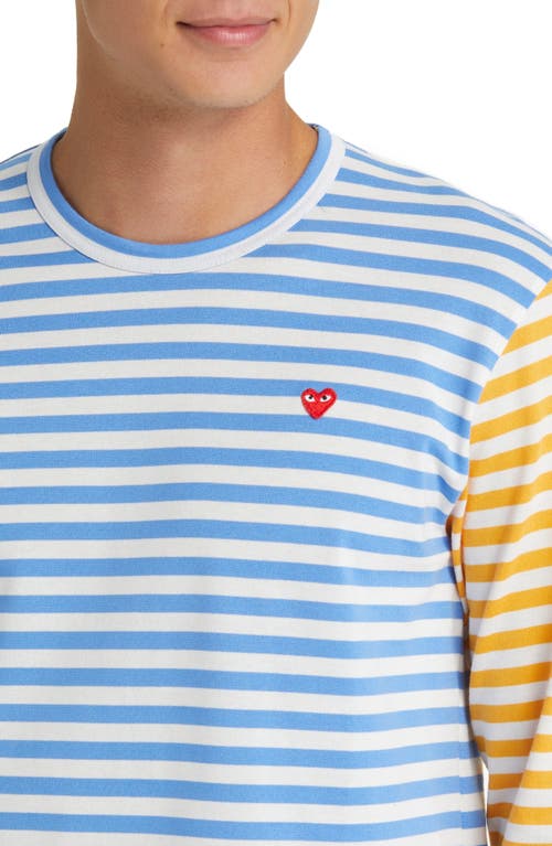 Shop Comme Des Garçons Play Small Heart Stripe Colorblock Long Sleeve T-shirt In Blue/yellow